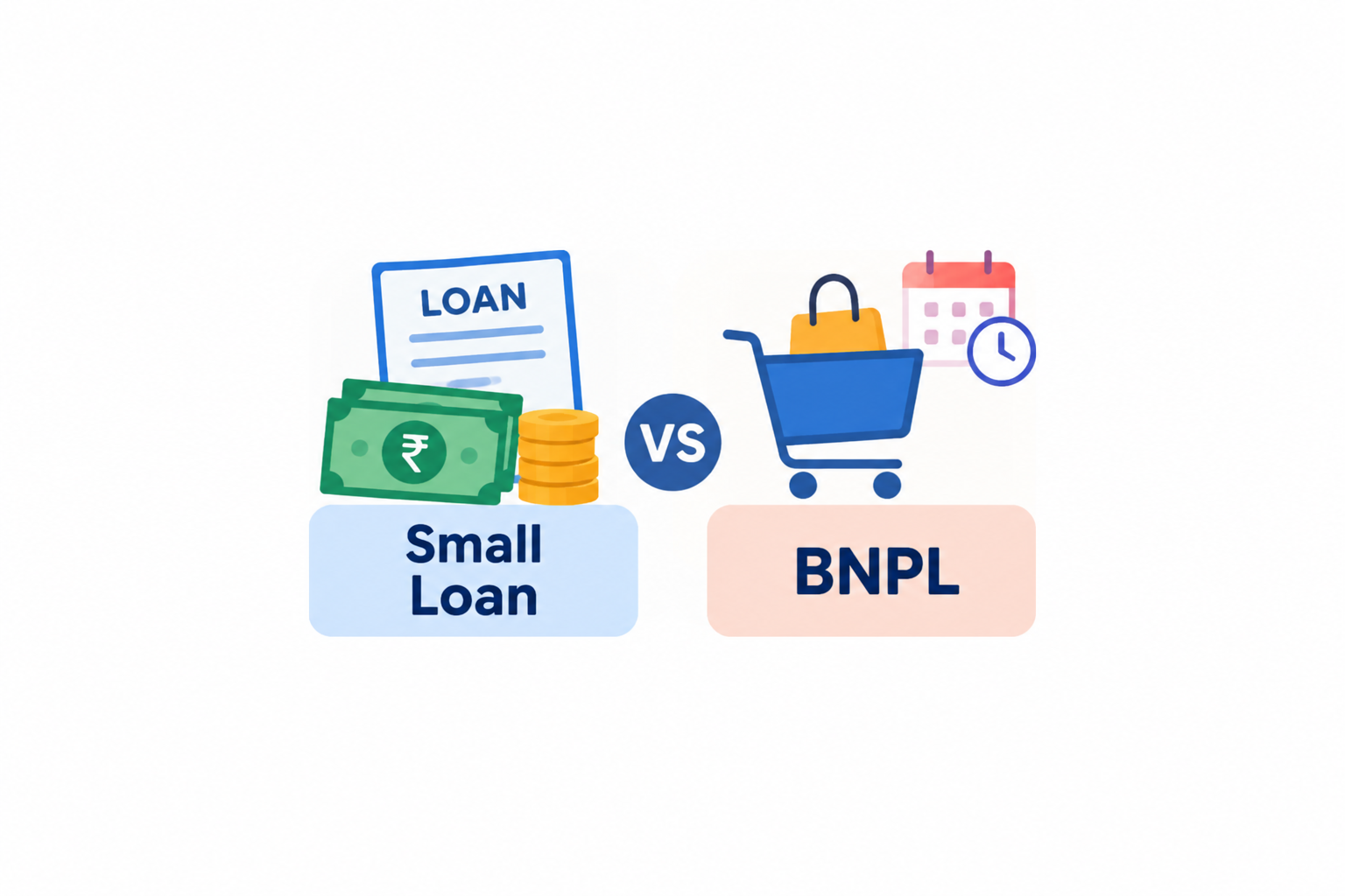 Small Loan vs BNPL comparison showing differences in borrowing, repayment, interest costs and payment flexibility.